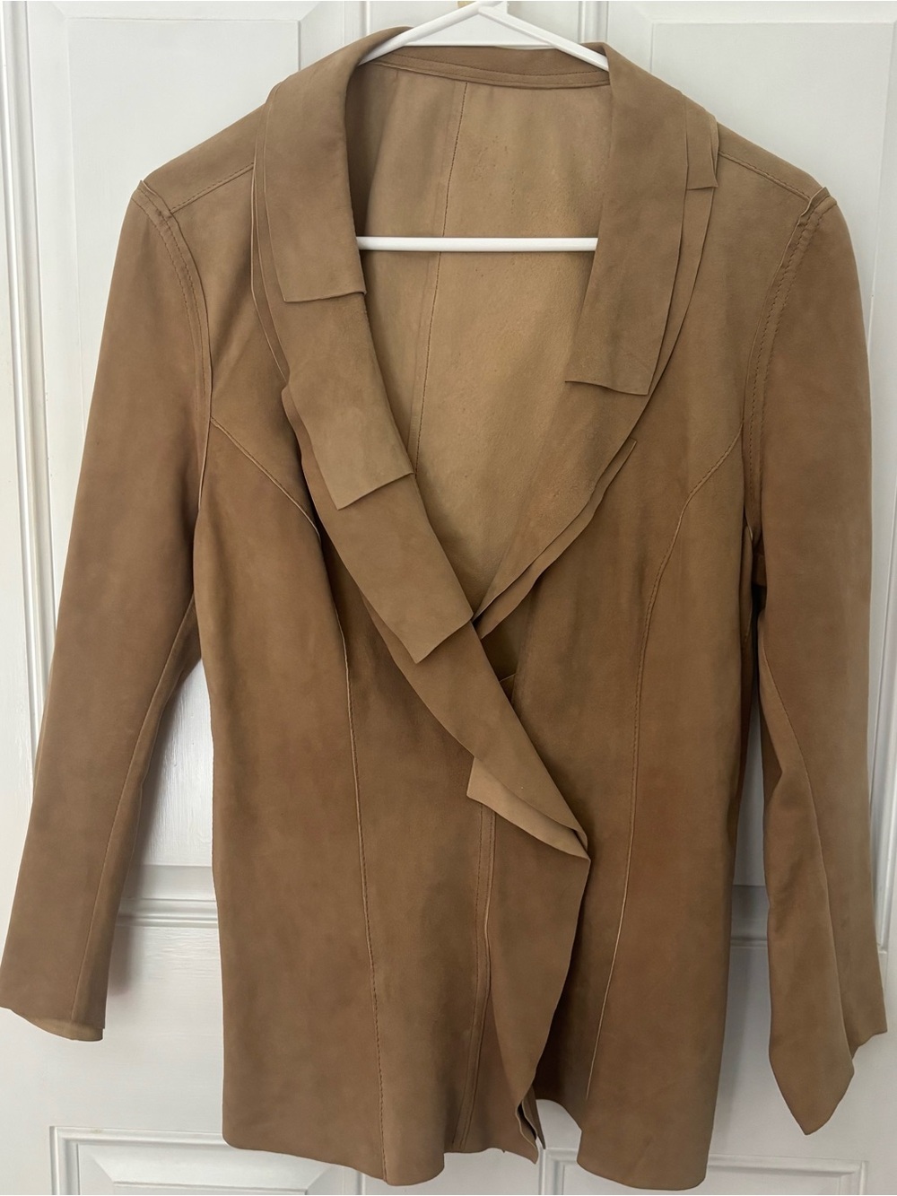 MR SID Made in Italy 100% Leather Suede Drape Front Blazer Camel Size Medium